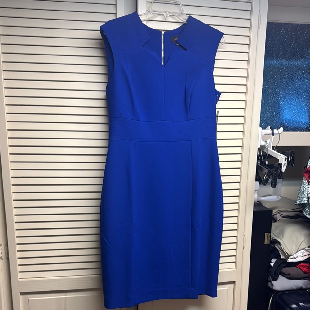 Tahari Blue Sheath Midi Dress with Slit